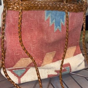 Vintage L.G Simone NY Kilim Leather shoulder bag woven tapestry purse